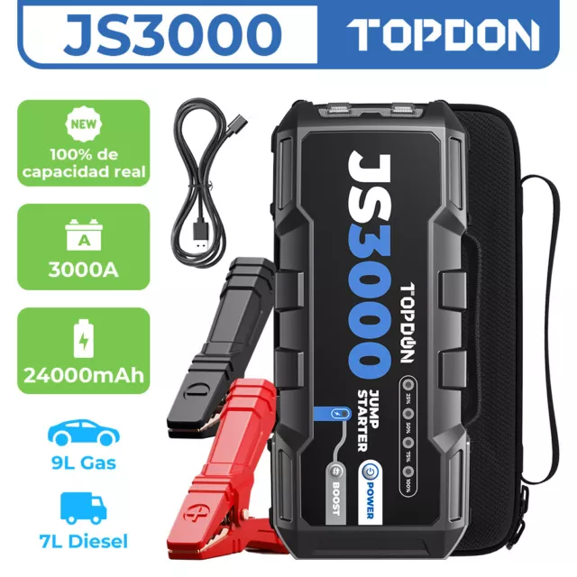 2024 TOPDON JS3000 Coche 3000A Arrancador de batería 24000mAh Banco de energía