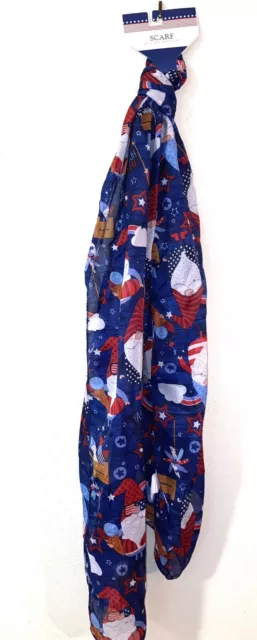 Red White and Blue Stars SCARF Patriotic 4th of July  14" X 63" Hooray USA