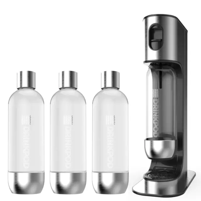 SODAPod Pro 1 Stainless Steel Premium Sparkling Water Machine | Includes 3 x Bot