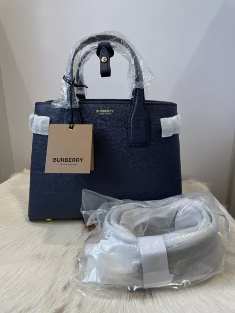 NWT Authentic Regency Blue Burberry House Check Small Leather Banner Satchel