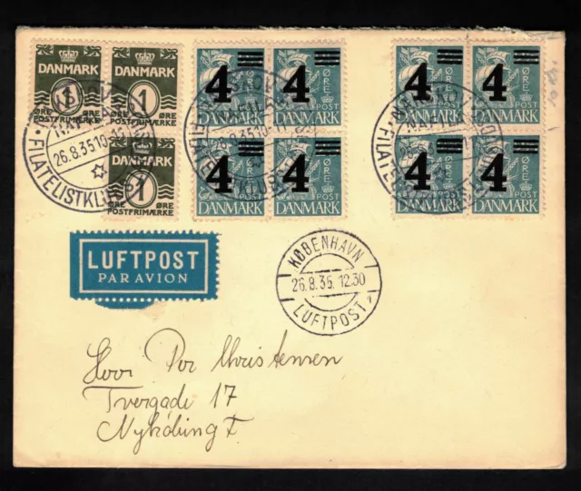 Kopenhagen nach Nyköbing - 1935 Luftpost Brief - Danmark Mischfrankatur