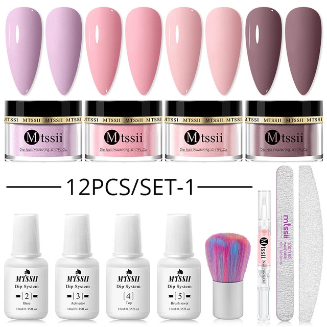 12x/set MTSSII Nail Art Immersione Polvere Glitter Immersione Liquida Pennello Immersione Kit