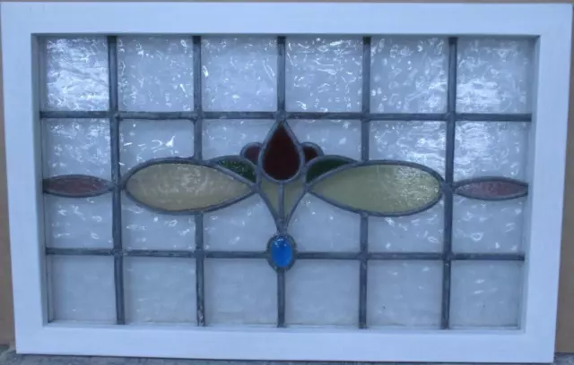 OLD ENGLISH LEADED STAINED GLASS WINDOW TRANSOM Cute Floral 27.5" x 17.75"
