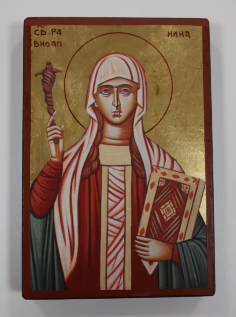 Greek Russian Orthodox Handmade Wooden Icon Saint Nina 02 19x13cm