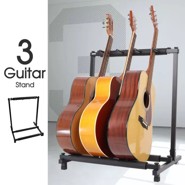 Haze GS014-3 Metal Structure 3-Guitar-Stand/Storage & Display Rack,Foldable,BK