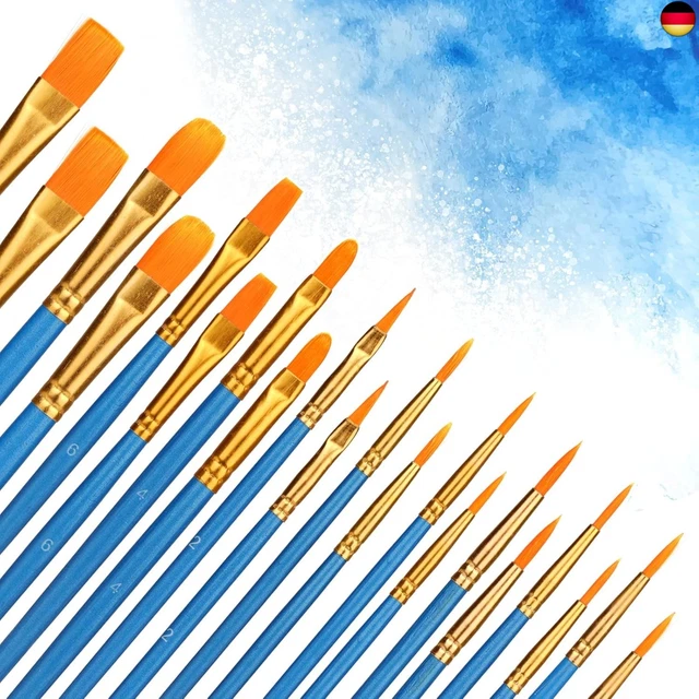 10er Aquarell-Pinsel-Set Mit Blauem Griff – 5 Flachpinsel (3-10 Mm) & 5 Rundpinsel (1-5 Mm)