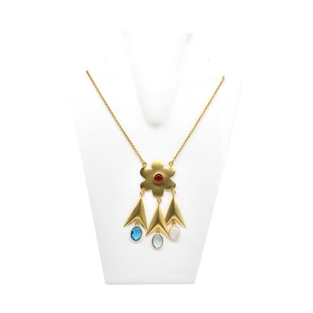 Multi Gemstone Arrow Head Jewelry Gold Plated Pendant Necklace 18" C569