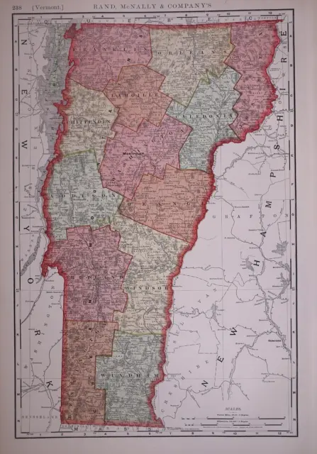 Old 1897 Map ~ VERMONT ~ Authentic Atlas Map (LG15x22) -#059