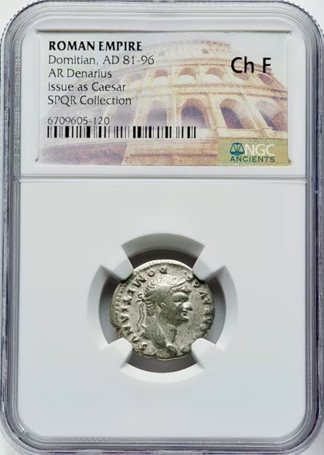 Rome 81-96 AD Domitian AR Denarius Silver NGC Choice F Fine SPQR Collection