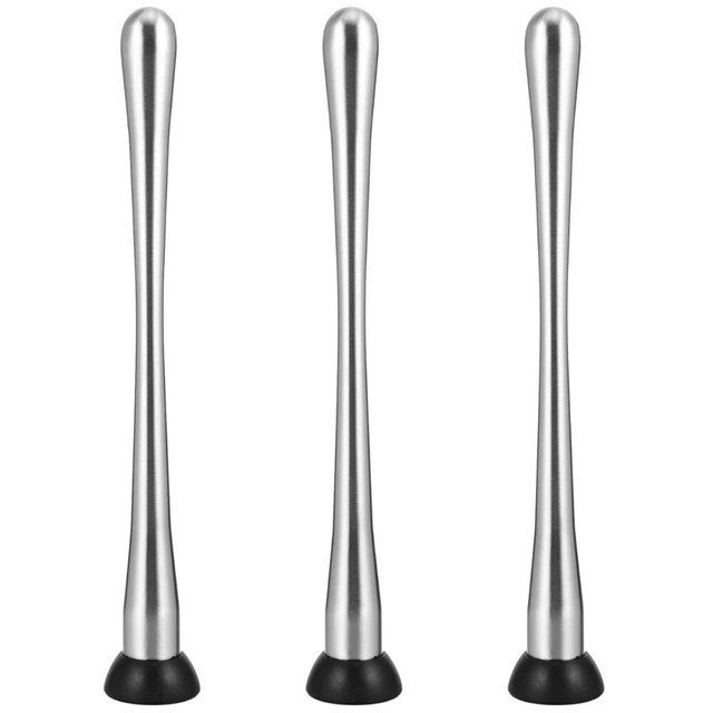 3 piezas Ice Muddler Acero Mojito Muddler Resistente Swizzle Sticks Prácticos