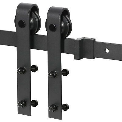 Black 6.6FT Sliding Barn Closet Hang Style Track Rail Door Hardware Kit Durable 5