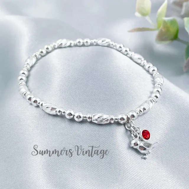 Sterling Silver Robin Birthstone Memorial Remembrance Sympathy Loss Bracelet