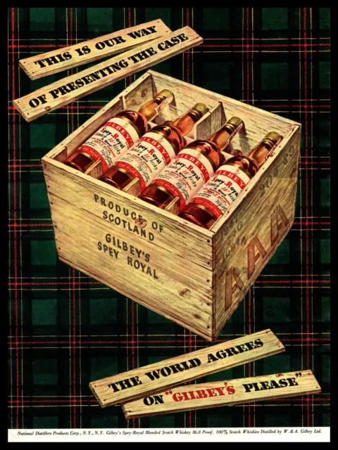 1948 Gilbey's Spey-Royal Scotch Whisky Product Of Scotland Wooden Crate Print Ad