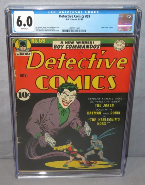 DETECTIVE COMICS #69 (Joker Cover) CGC 6.0 FN DC Comics 1942 Golden Age Batman