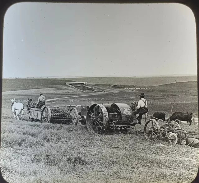 Vtg Magic Lantern Glass Slide Photo Keystone Case Steam Tractor Farming Nebraska