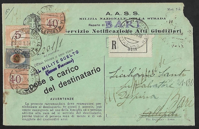 Italy Bari Postage Due Inverted Center Cover 1934 Certificate Rarity