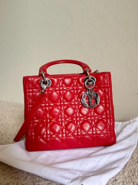 Christian Dior Lady Dior Bag Cannage Quilt Lambskin Medium Red