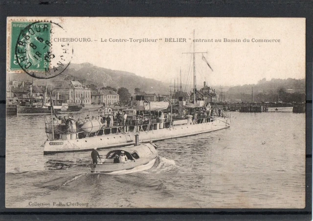 Carte Postale Militaire Cherbourg Le Contre Torpilleur " Bélier " 