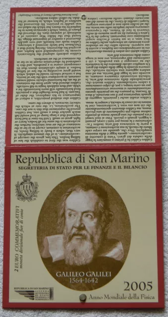 SAN MARINO: 2 Euro 2005 "GALILEO GALILEI", stempelglanz, im original Folder