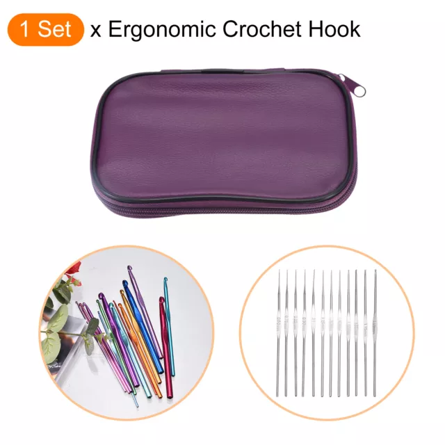 Stainless Steel Crochet Needles Kit Knitting Needles Weave Sewing Tool, Purple 3