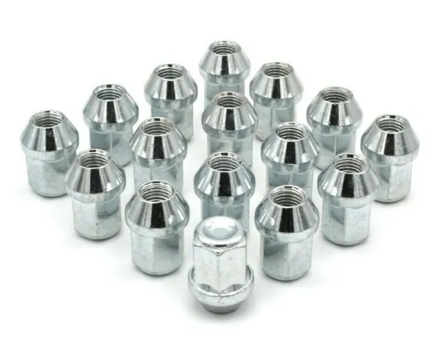 16x M12 x 1.5, 19mm Hex, Tapered Seat, Closed Wheel Nuts (Silver) Ford Fiesta