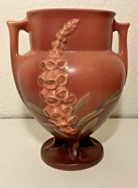 Roseville Foxglove Red 1942 Vintage Art Pottery Handled Ceramic Vase 162-8 MINT!