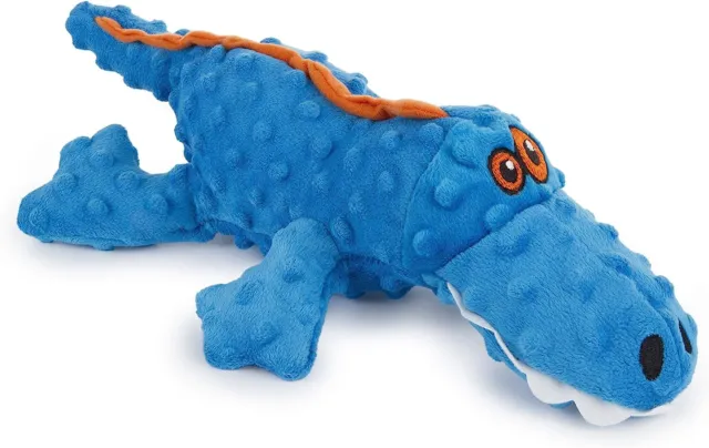 goDog Gators Squeaky Plush Dog Toy, Chew Guard Technology - Blue, Large