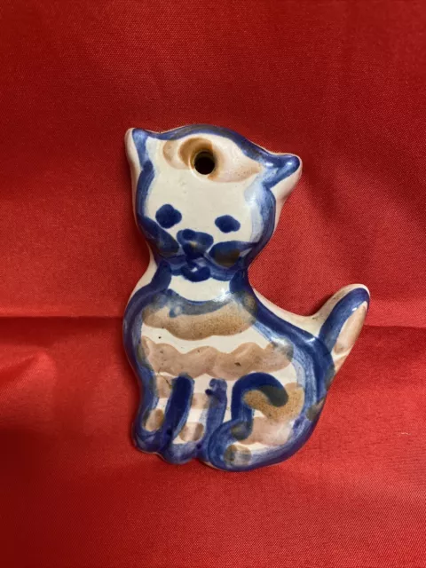 Vtg M A Hadley Kitty Cat Ornament Wall Hanging Stoneware Folk Art Farm Pottery