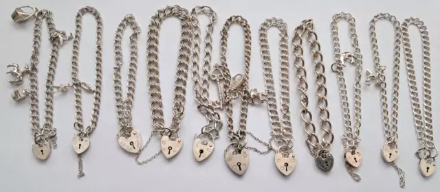 Vintage Sterling Silver Charm Bracelets All Heart Locks x 11 Locks Working 100Gr