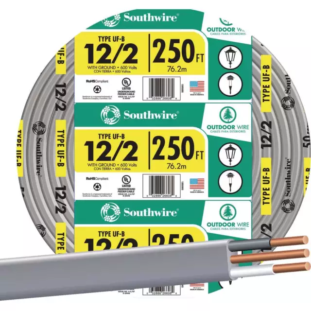 Southwire 250 Ft. 12 AWG 2-Conductor UFW/G Electrical Wire 13055955 Southwire