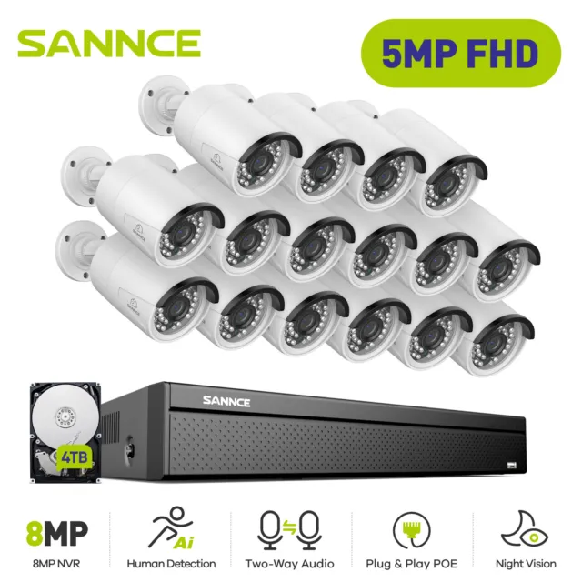 SANNCE 5MP POE 2-Wege-Audio Überwachungskamera Nachtsicht 8MP 4K 10CH/16CH NVR
