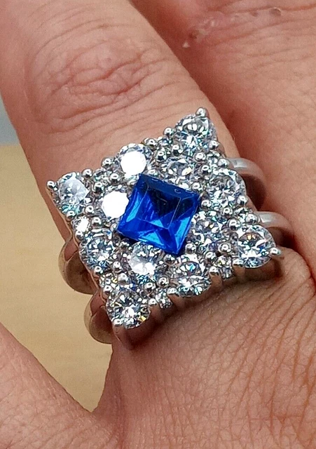 Vtg. Jose Hess Cubic Zirconia / Sapphire Sterling Silver Cluster Ring Sz. 7 Vtg. Jose Hess Cubic Zirconia / Sapphire Sterling Silver Cluster Ring Sz. 7