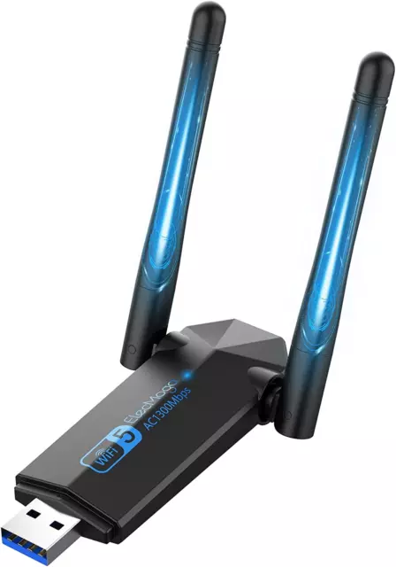 Clé Wifi, Elecmoga Cle Wifi Puissante AC1300 Mbps USB 3.0 Double Bande Antenne W