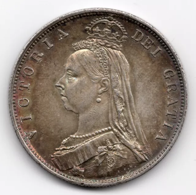 1887 Half Crown, Victoria Jubilee Head Silver Coin - High Grade, Toned