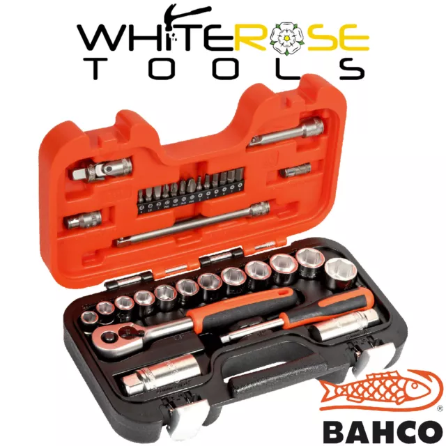 Bahco Socket Screwdriver Bit Set 3/8" Ratchet Handle 1/4" Hex SL PH Metric 34pc