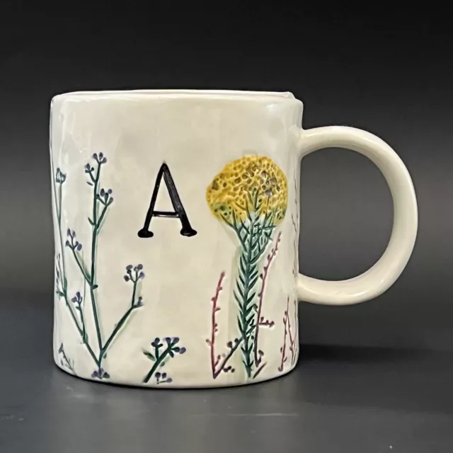 Anthropologie DAGNY Wildflowers Monogram Initial "A" Ceramic Mug