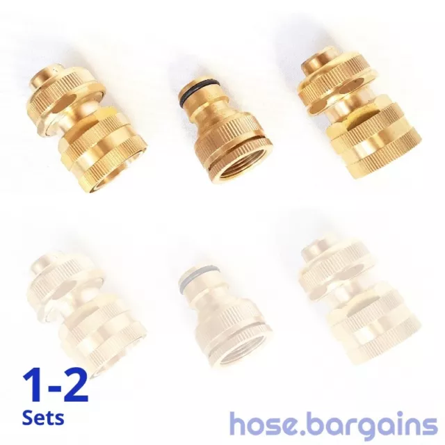 3 Piece Brass Garden Water Hose Fitting Set 18mm 3/4" Connector 3/4"-1" Adaptor