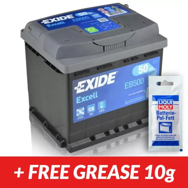 EXIDE EB500 EXCELL CAR BATTERY 50Ah 450A 079SE - 012 + Clamp Grease 10g