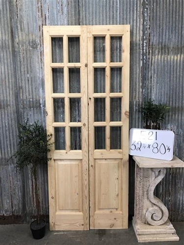 French Double Doors, 32x80, 8 Pane Glass European Styled Doors E21