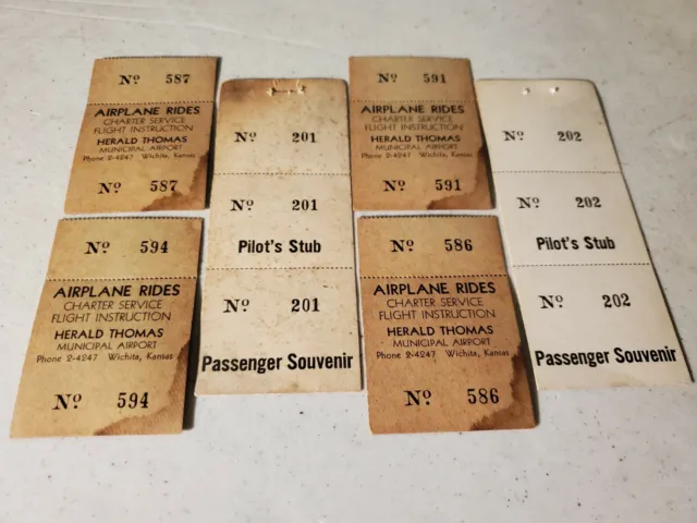 6 Lot Antique Vintage Airplane Ride Tickets Herald Thomas Airport Wichita Kansas