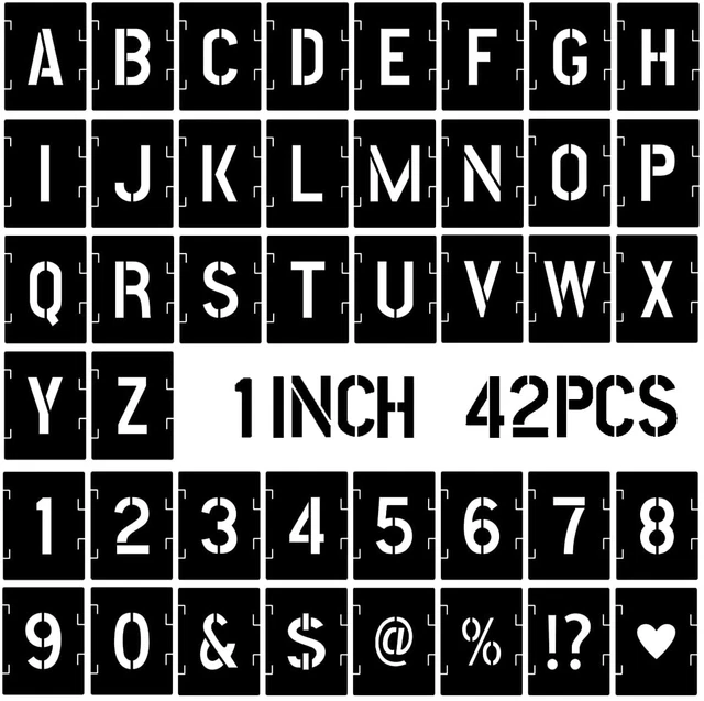 1 INCH LETTER Stencils Symbol Numbers Craft Stencils, 42 Pcs Alphabet