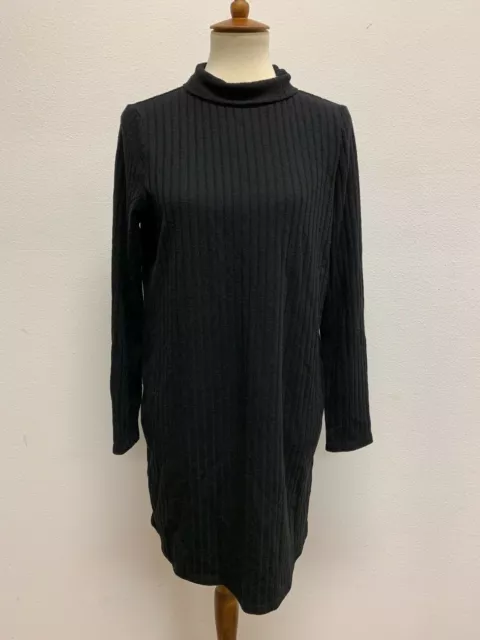 Kensie Womens Rib Knit Turtleneck Sweater Dress Black Size Large -