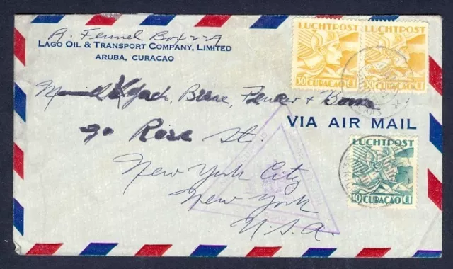 Curaco 1941 Censored Airmail To Usa