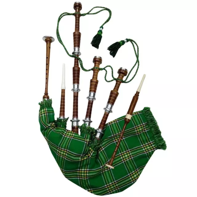 Full Size Bagpipe Rosewod Natural Silver Mounts Green Cover/Republic of Ireland