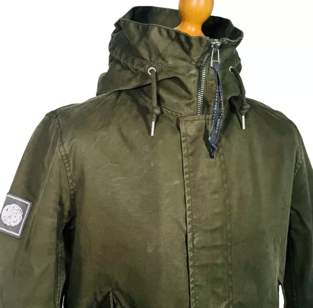 Pretty Green Hooded Waxed Jacket - Khaki - Size M - Scooter Mod 60s Casuals
