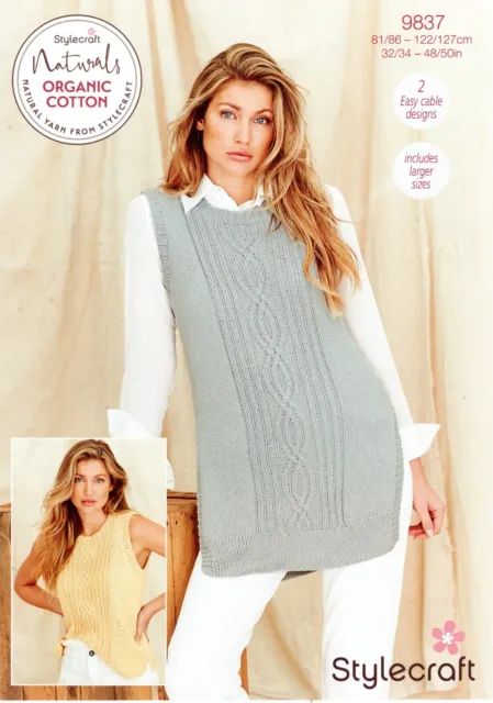 Stylecraft DK Knitting Pattern - 9837 Ladies Long & Short, Round Neck Tank Tops