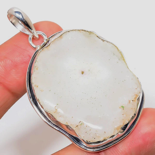 Solar Quartz Drusy 925 Sterling Silver Pendant Handmade Jewelry 2.29" T92