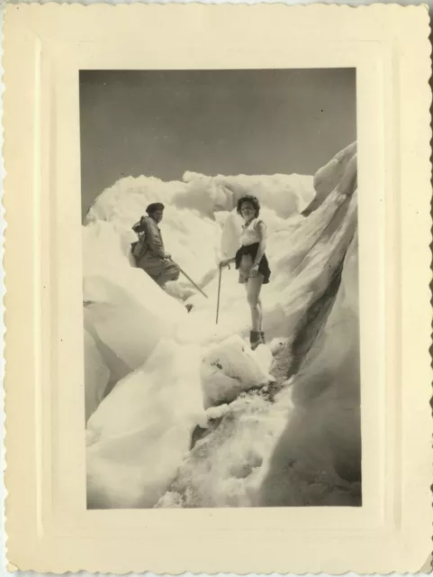 Photo Ancienne - Vintage Snapshot -Montagne Alpinisme Glacier Bossons Mont Blanc
