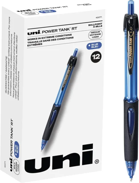 uni-ball Power Tank - Penne a sfera retrattili, punta media, 1,0 mm blu con 12pz