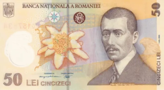 Romania 2005. Single 50 Lei Circulated Banknote. Fifty Romanian Lei Bill Note